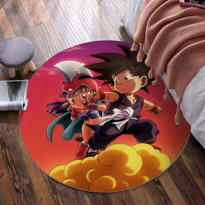 Kid Goku and Chichi Flying on Golden Cloud 3D round mat