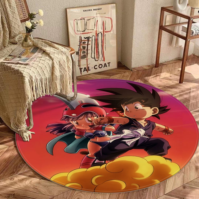 Kid Goku and Chichi Flying on Golden Cloud 3D round mat