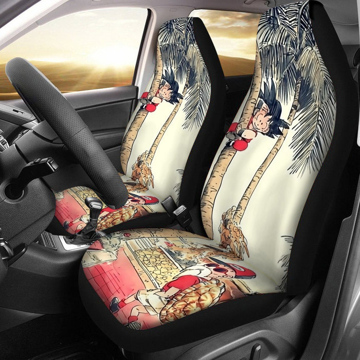Palm Tree Cute Kid Goku Master Roshi Vintage Beige Car Seat Cover