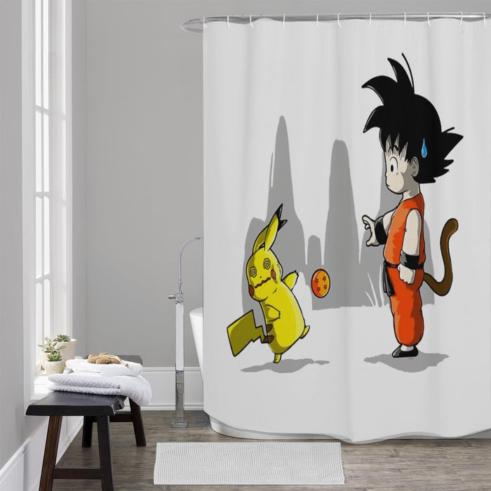 Goku Throwing A Dragon Ball At Pikachu Shower Curtains
