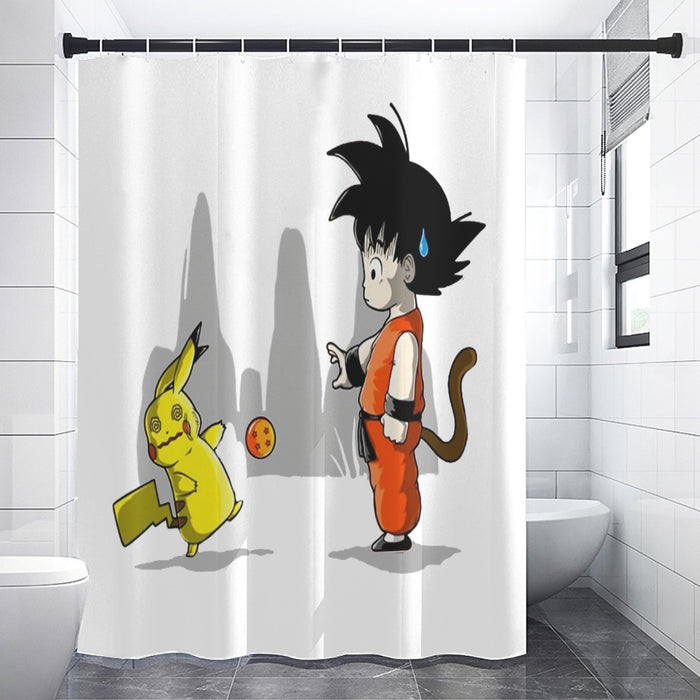 Goku Throwing A Dragon Ball At Pikachu Shower Curtains