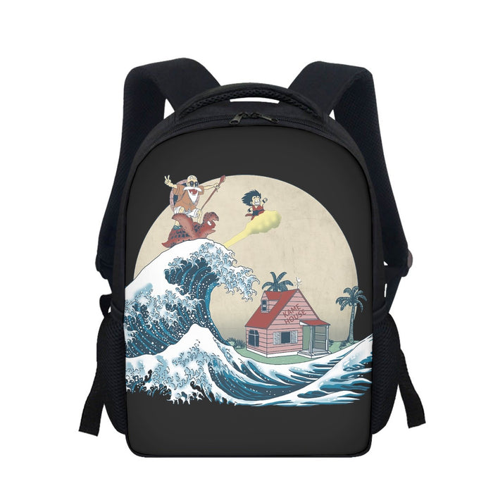 DBZ Kid Goku And Master Roshi Surfing To Kame House Backpack