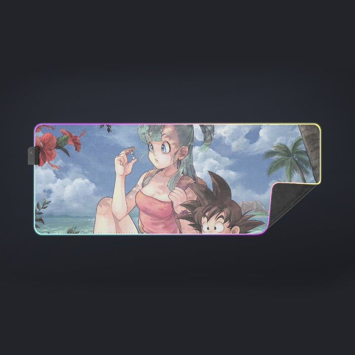 Bulma Sitting on a Tree and Kid Goku at the Beach Blue Graphic cool LED  Mouse Pad