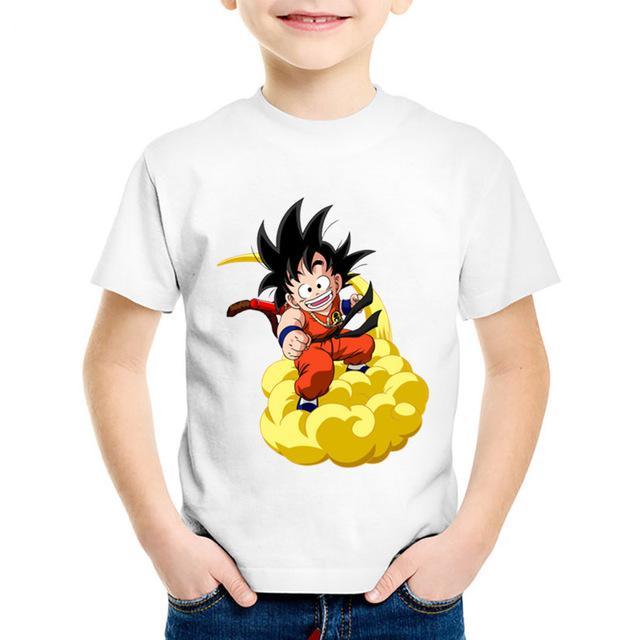 Happy Monkey Kid Goku In His Nimbus Clouds Kids T-Shirt