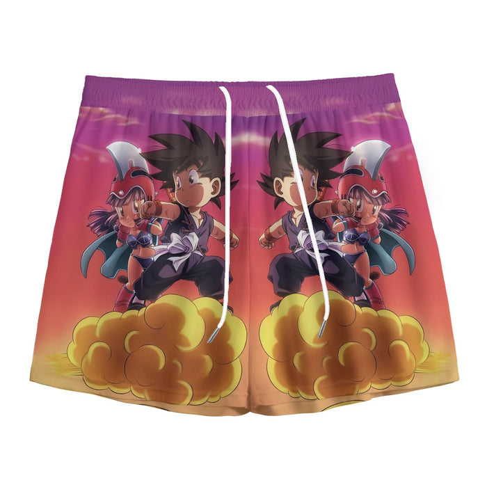 Kid Goku & Chichi Flying on Golden Cloud 3D Mesh Shorts