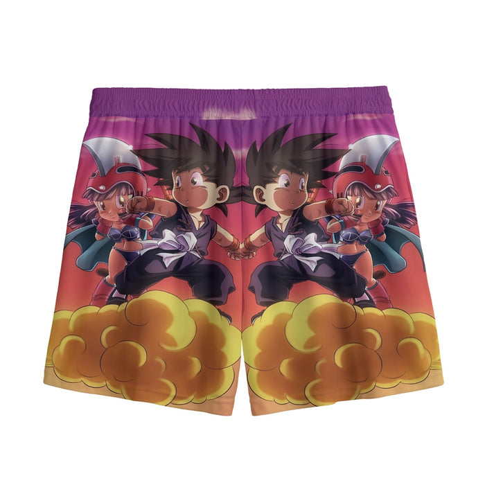 Kid Goku & Chichi Flying on Golden Cloud 3D Mesh Shorts