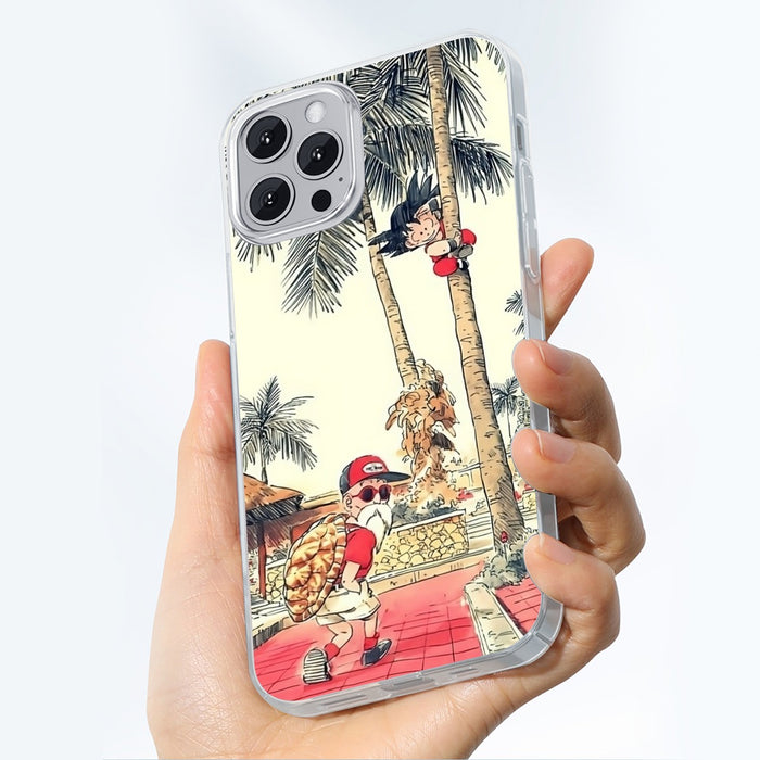 Palm Tree Cute Kid Goku Master Roshi Vintage Beige iPhone case