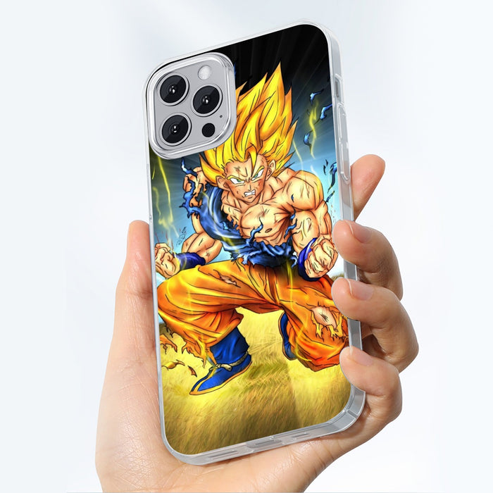 DBZ Goku Super Saiyan Thunder Power Damage Fight Cool Design iPhone 15 Series  Phone Case