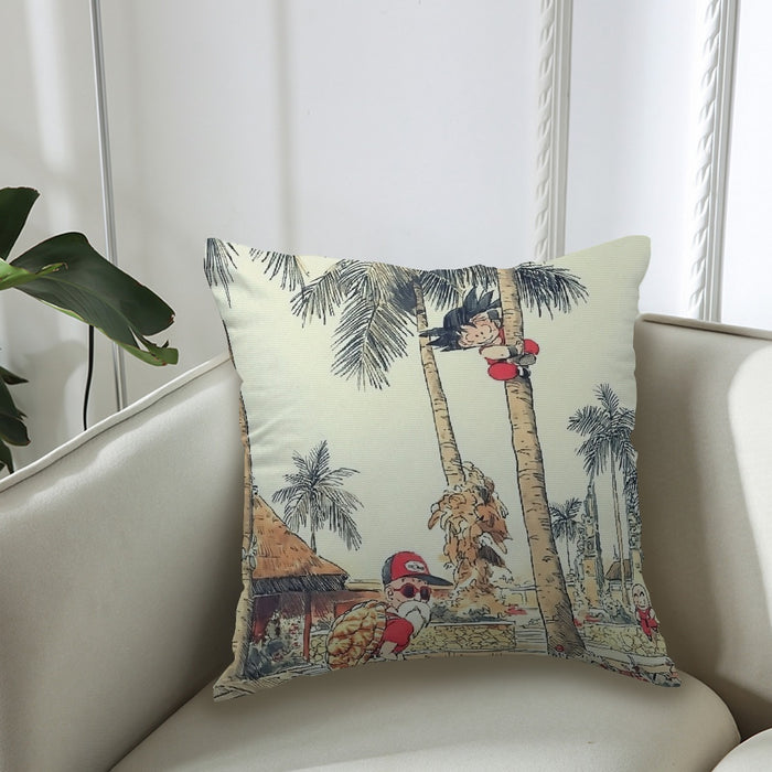 Palm Tree Cute Kid Goku Master Roshi Vintage Beige Couch Pillowcase