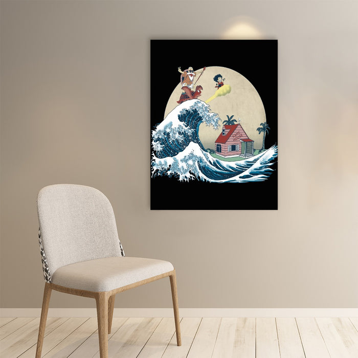 DBZ Kid Goku And Master Roshi Surfing To Kame House Paper poster