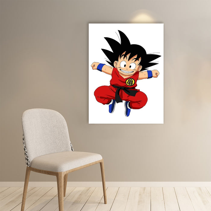 DBZ Jumping Kid Goku In His Training Suit Paper poster