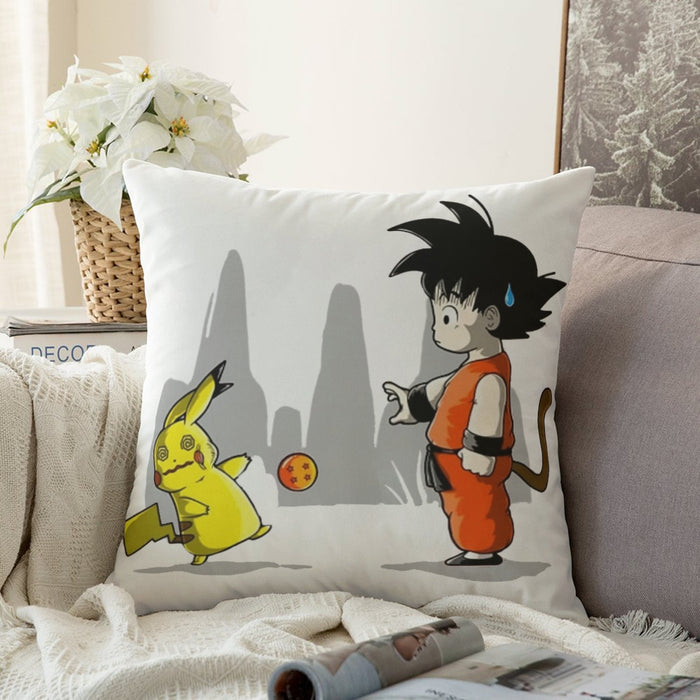 Goku Throwing A Dragon Ball At Pikachu Couch Pillowcase