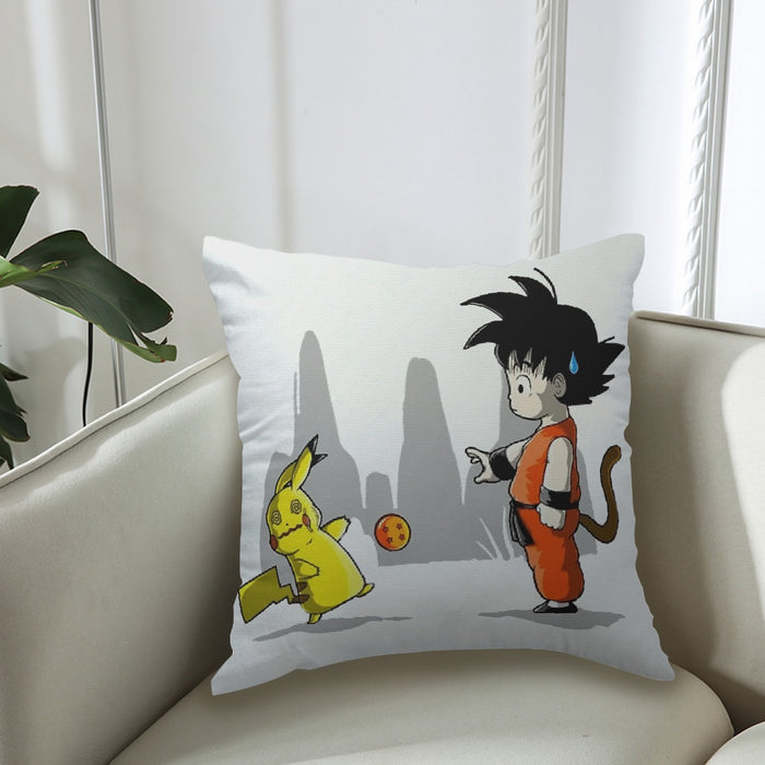 Goku Throwing A Dragon Ball At Pikachu Couch Pillowcase