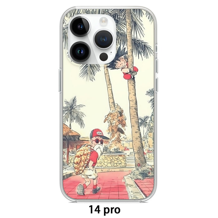 Palm Tree Cute Kid Goku Master Roshi Vintage Beige iPhone case