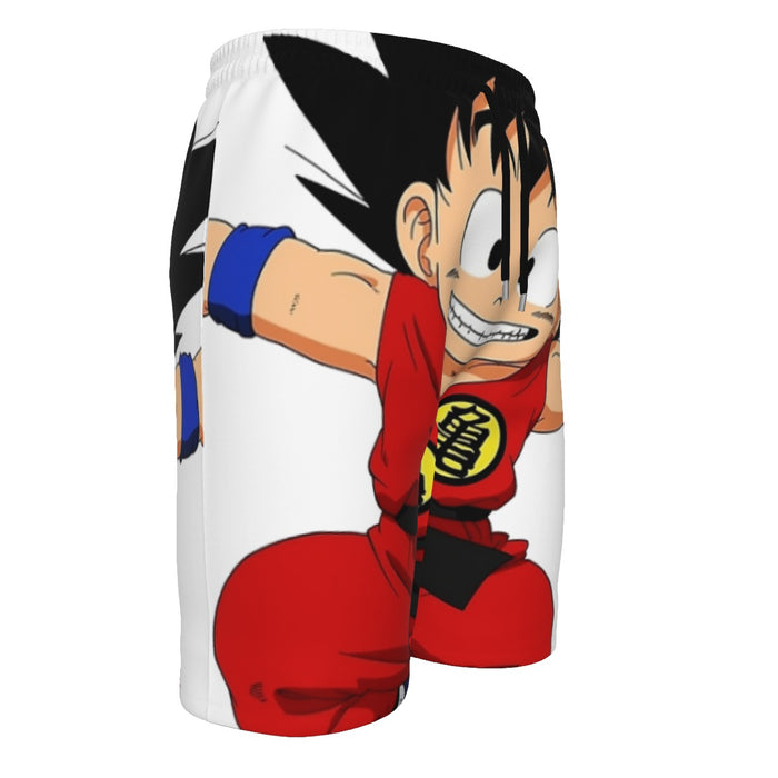 DBZ Jumping Kid Goku In His Training Suit  Men‘s Beach Shorts