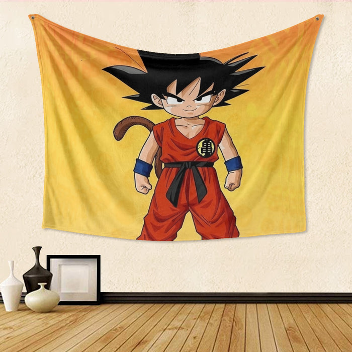 Cute Young Kid Goku Yellow Dragon Ball 3D Tapestry