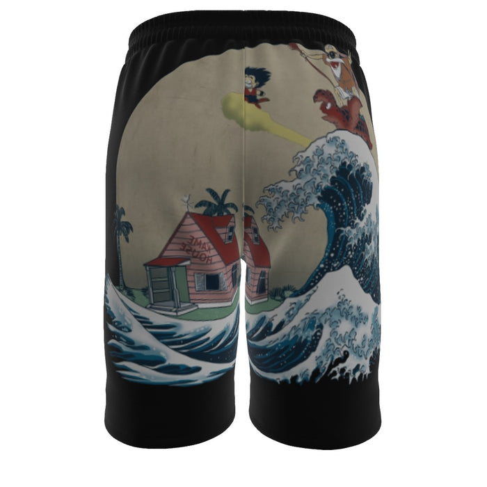 DBZ Kid Goku And Master Roshi Surfing To Kame House  Men‘s Beach Shorts