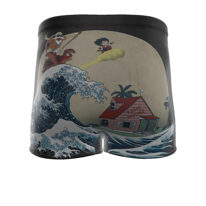 DBZ Kid Goku And Master Roshi Surfing To Kame House Men's Boxer Briefs