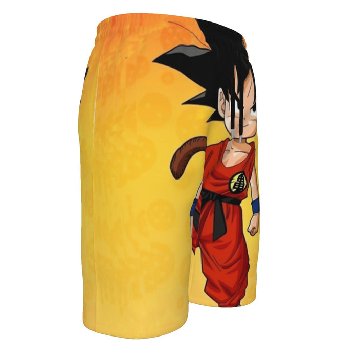 Cute Young Kid Goku Yellow Dragon Ball 3D  Men‘s Beach Shorts