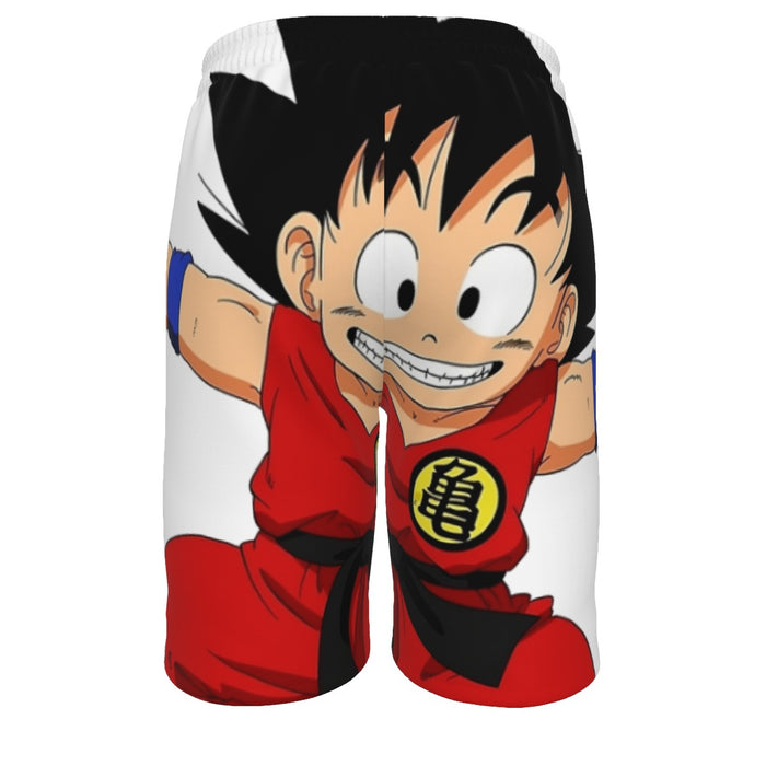 DBZ Jumping Kid Goku In His Training Suit  Men‘s Beach Shorts