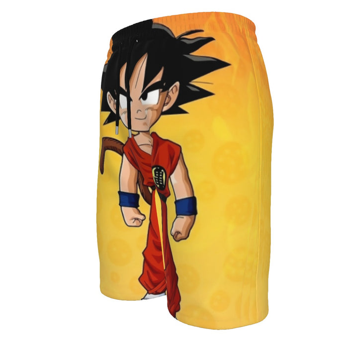 Cute Young Kid Goku Yellow Dragon Ball 3D  Men‘s Beach Shorts