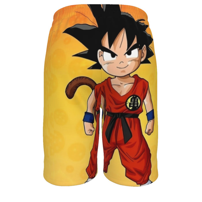 Cute Young Kid Goku Yellow Dragon Ball 3D  Men‘s Beach Shorts