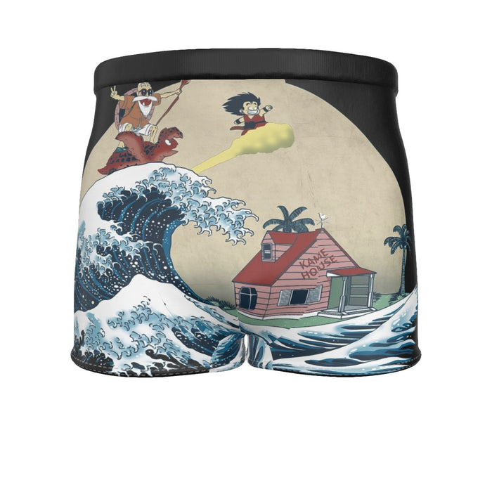 DBZ Kid Goku And Master Roshi Surfing To Kame House Men's Boxer Briefs