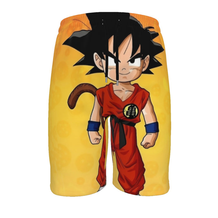 Cute Young Kid Goku Yellow Dragon Ball 3D  Men‘s Beach Shorts