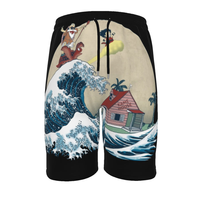 DBZ Kid Goku And Master Roshi Surfing To Kame House  Men‘s Beach Shorts