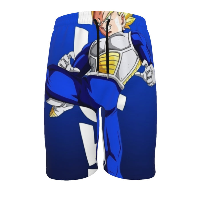 Vegeta With Background Word Dragon Ball  Men‘s Beach Shorts
