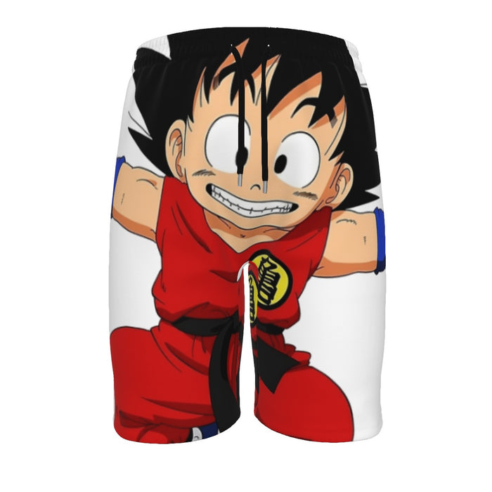 DBZ Jumping Kid Goku In His Training Suit  Men‘s Beach Shorts