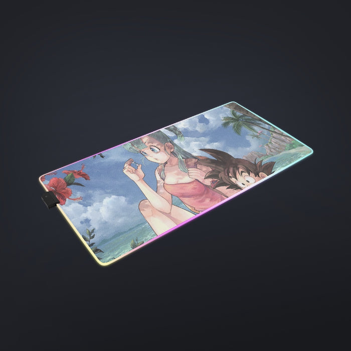 Bulma Sitting on a Tree and Kid Goku at the Beach Blue Graphic cool LED  Mouse Pad