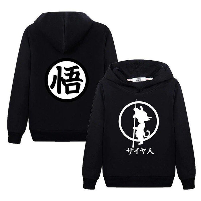 DBZ White Shadow Kid Goku Kanji Logo Adult Long Sleeve Hoodie