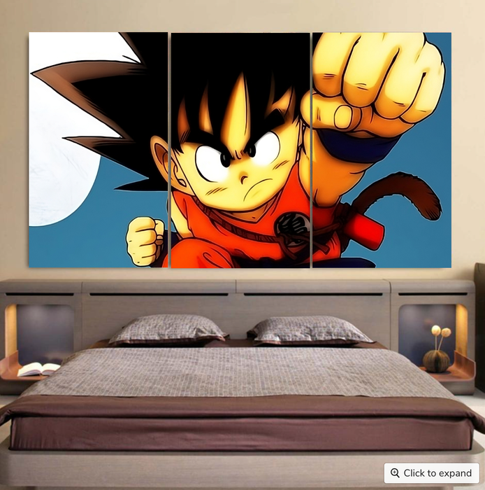 Young Goku Kid Flying Cloud Fight 3D Dragonball Cool 3pc Canvas