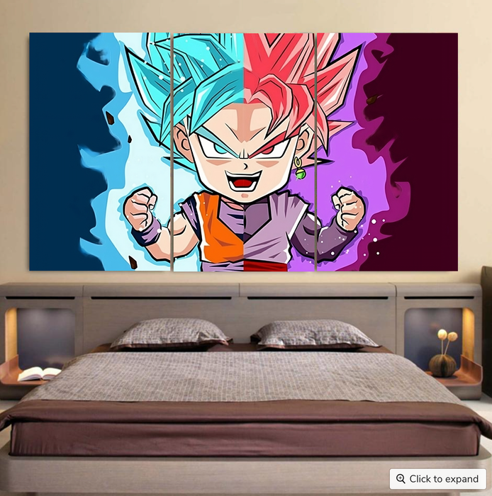 DBZ Goku Zamasu SSGSS God Blue Rose Super Saiyan Chibi Cool 3pc Canvas