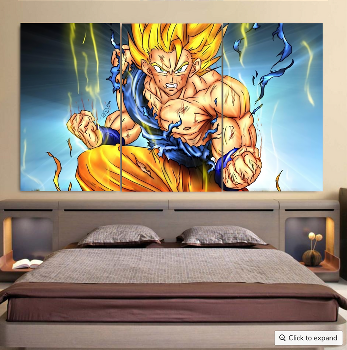 DBZ Goku Super Saiyan Thunder Power Damage Fight Cool Design Cool 3pc Canvas