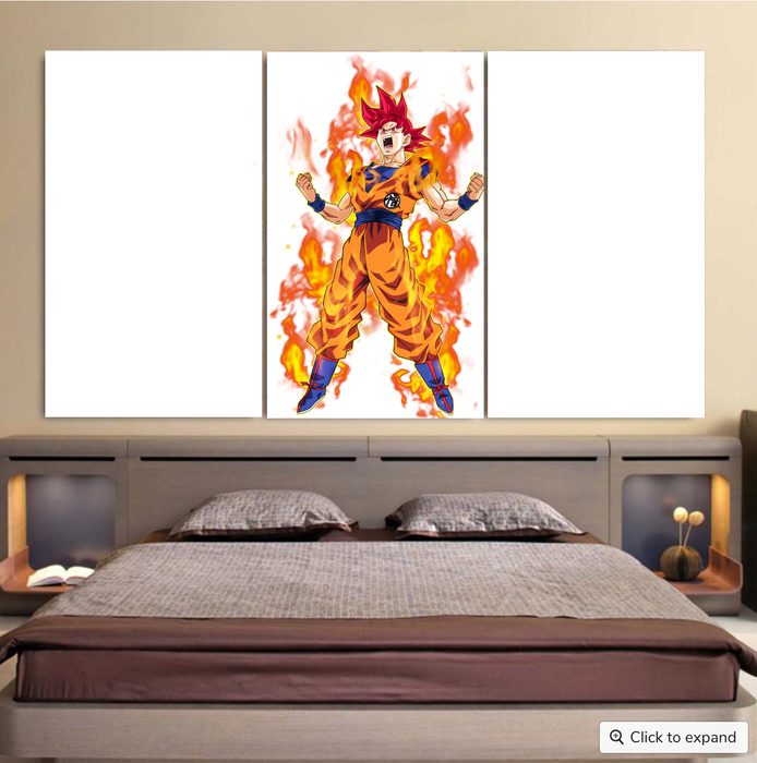 Awesome Goku Super Saiyan God Transformation DBZ Cool 3pc Canvas