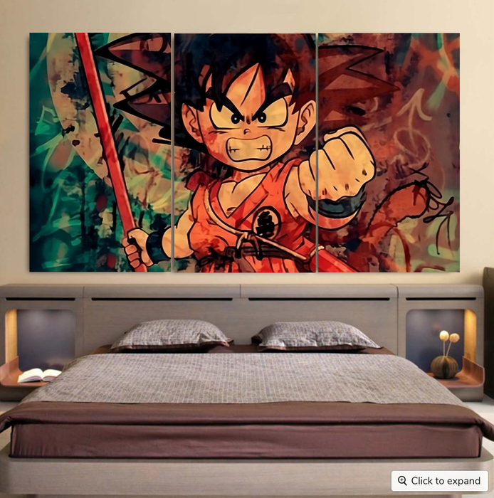 Kid Young Goku Vintage Tie Dye Painting Stylish DBZ 3D Cool 3pc Canvas