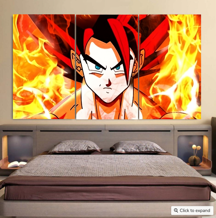 Dragon Ball Goku Super Saiyan Rose Flaming Fan Art Cool 3pc Canvas