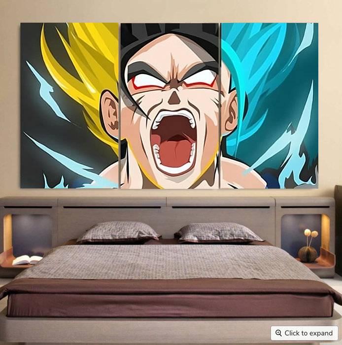 Dragon Ball Goku Super Saiyan Triple Blue God SSGSS Hand Drawing Style Cool 3pc Canvas