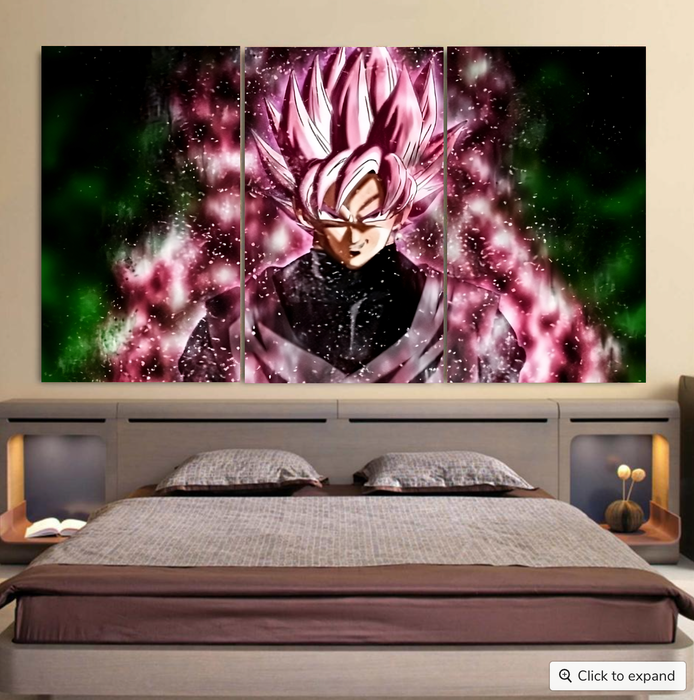 Dragon Ball Z Super Saiyan Goku Black Rose Pink Cool 3pc Canvas