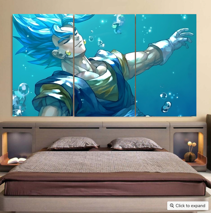 DBZ Relax Gogeta Ocean Blue Saiyan SSGSS Dope Design Cool 3pc Canvas