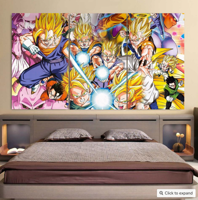 DBZ Goku Gohan Goten Super Saiyan Kamehameha Color Design Cool 3pc Canvas