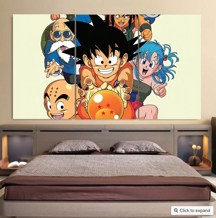 DBZ Kid Goku Master Roshi Bulma Krillin Chasing Dragon Ball Funny Cool 3pc Canvas