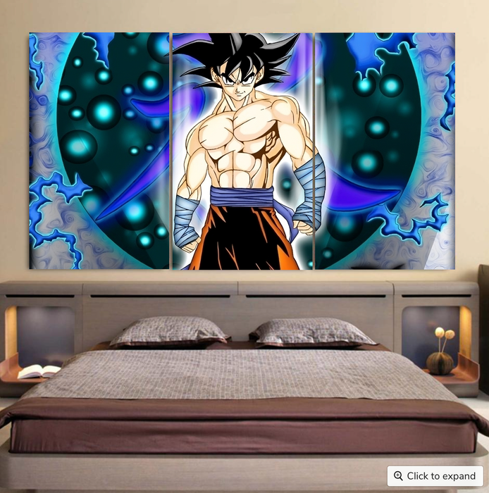 DBZ Goku Muscular Saiyan Vibrant Background Art Style Cool 3pc Canvas