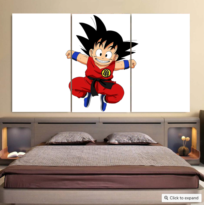 DBZ Jumping Kid Goku In His Training Suit Cool 3pc Canvas