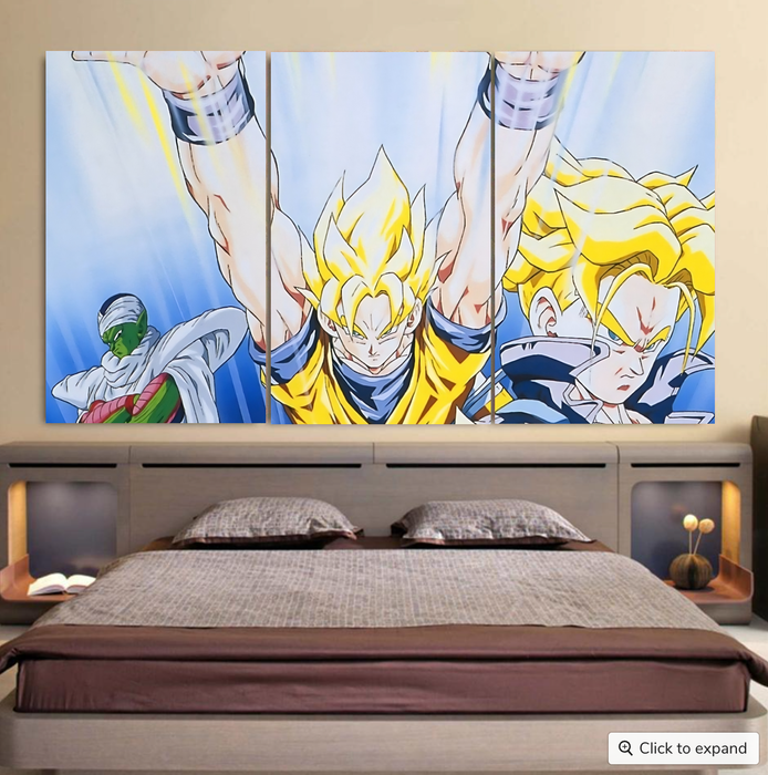 DBZ Goku Saiyan Spirit Bomb Vegeta Piccolo Gohan Trunks Vibrant Design Cool 3pc Canvas