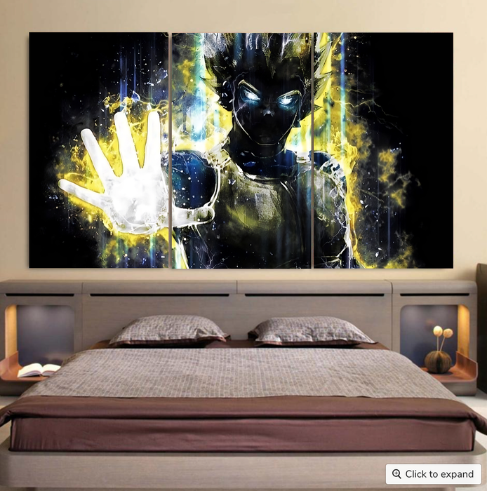 Dragon Ball Z Super Saiyan Vegeta Yellow Aura Epic Cool 3pc Canvas