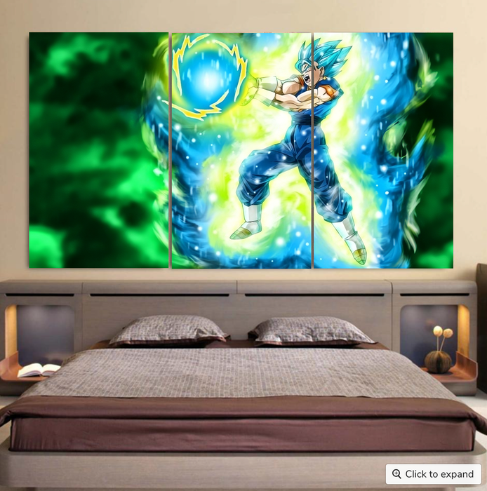 DBZ Goku Super Saiyan Blue SSGSS Kamehameha Power Attack Cool 3pc Canvas