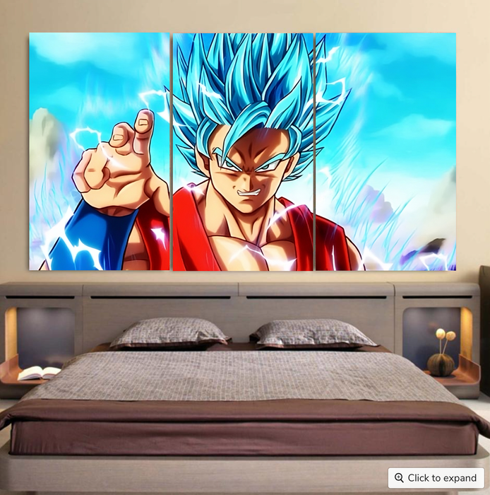 Dragon Ball Super Goku Blue Lightning SSGSS Design Cool 3pc Canvas